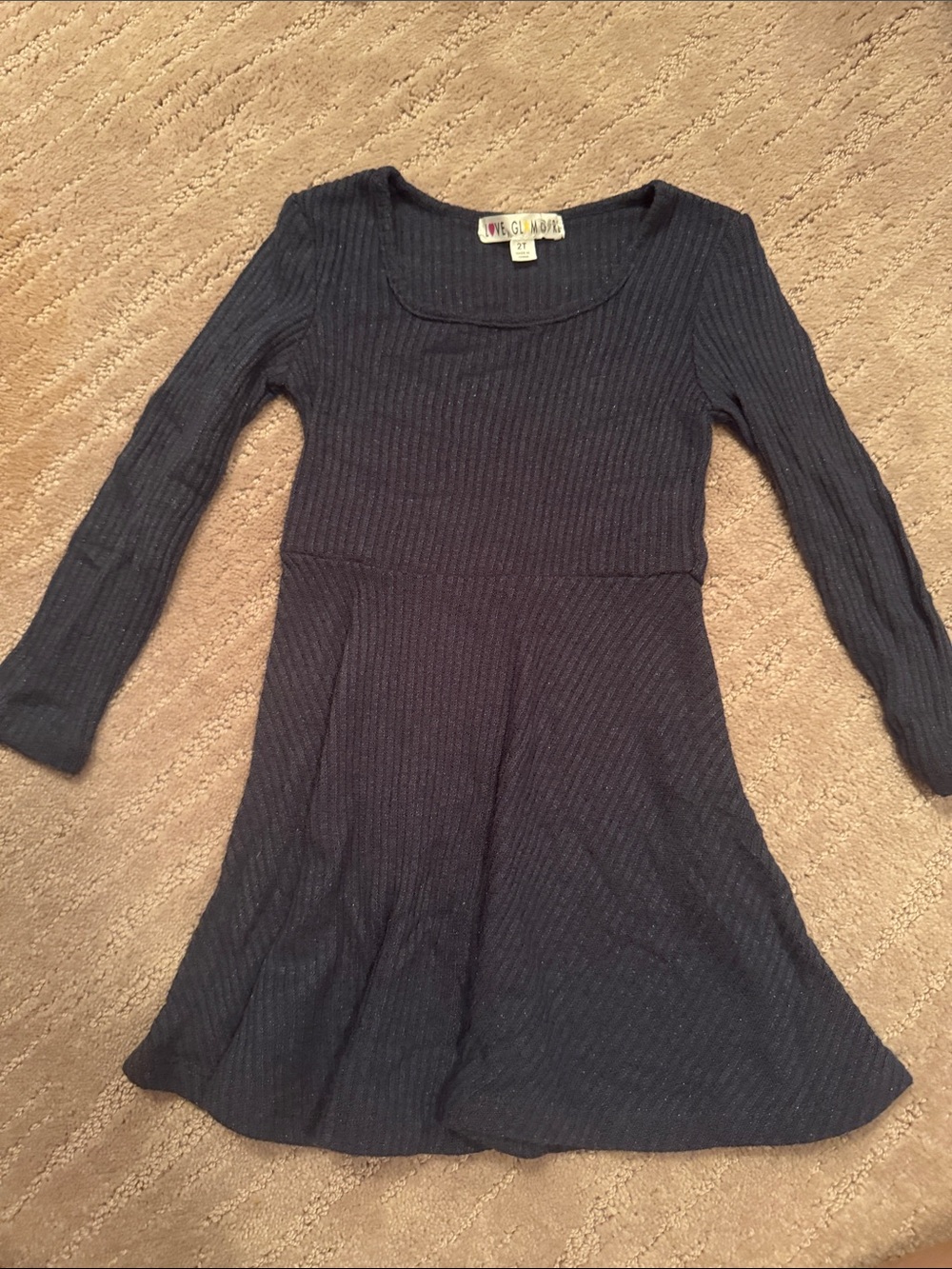 Sparkle Navy Ribbed Long-Sleeve Skater Dress